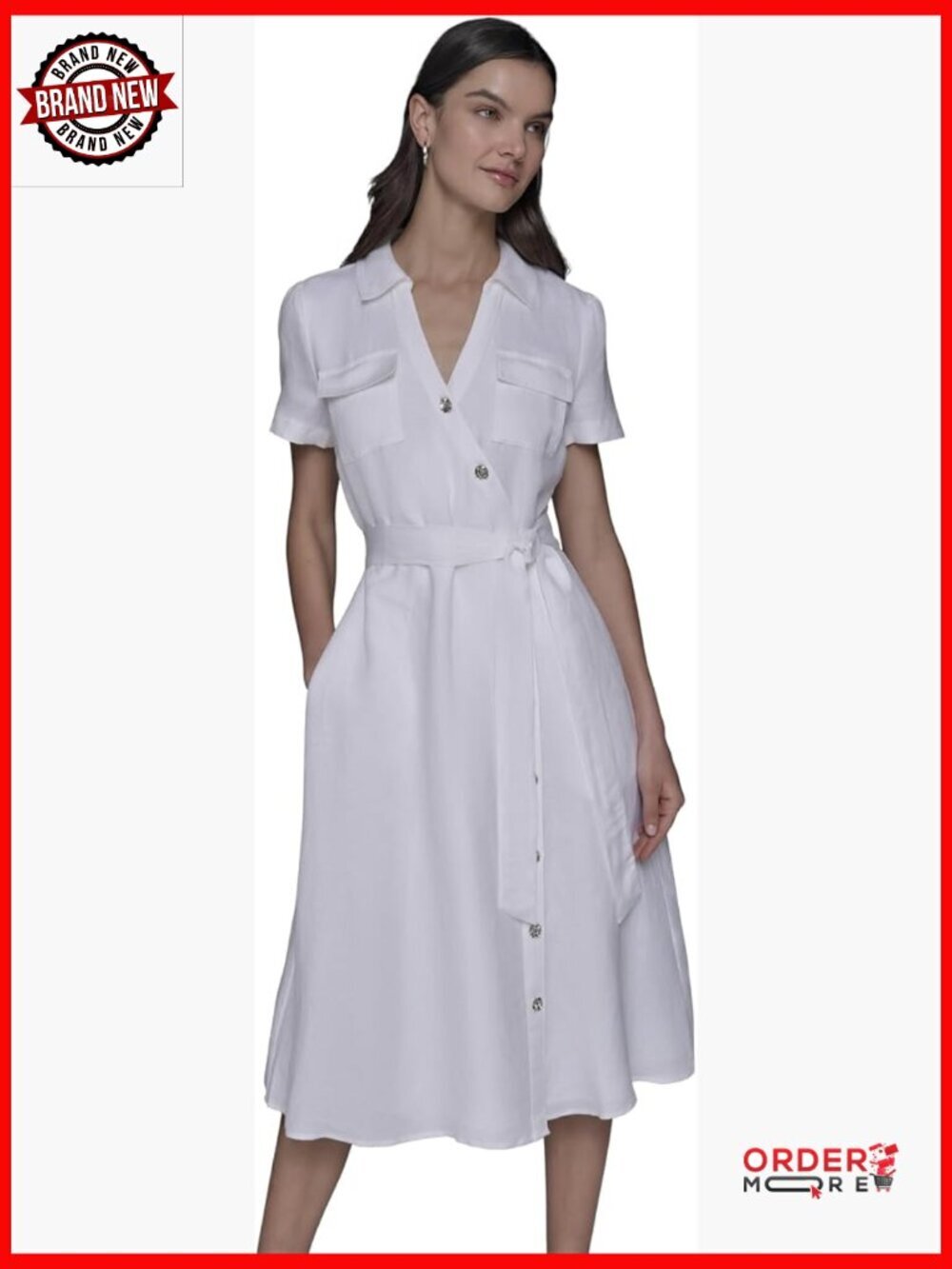 Linen-Viscose Button Down Dress, Collared Neck, Short Sleeve, Mid-Thigh Length
